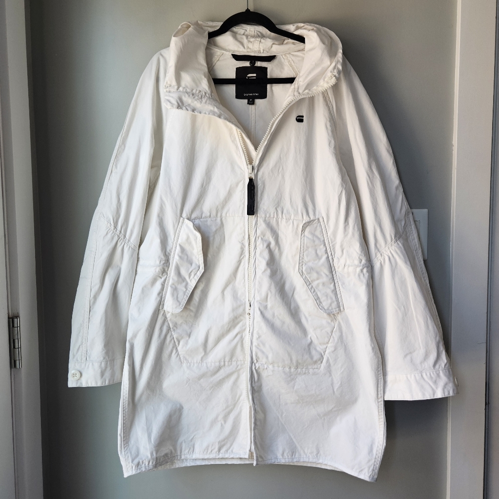 G Star Raw Street Hooded Parka Overshirt Mens Medium White